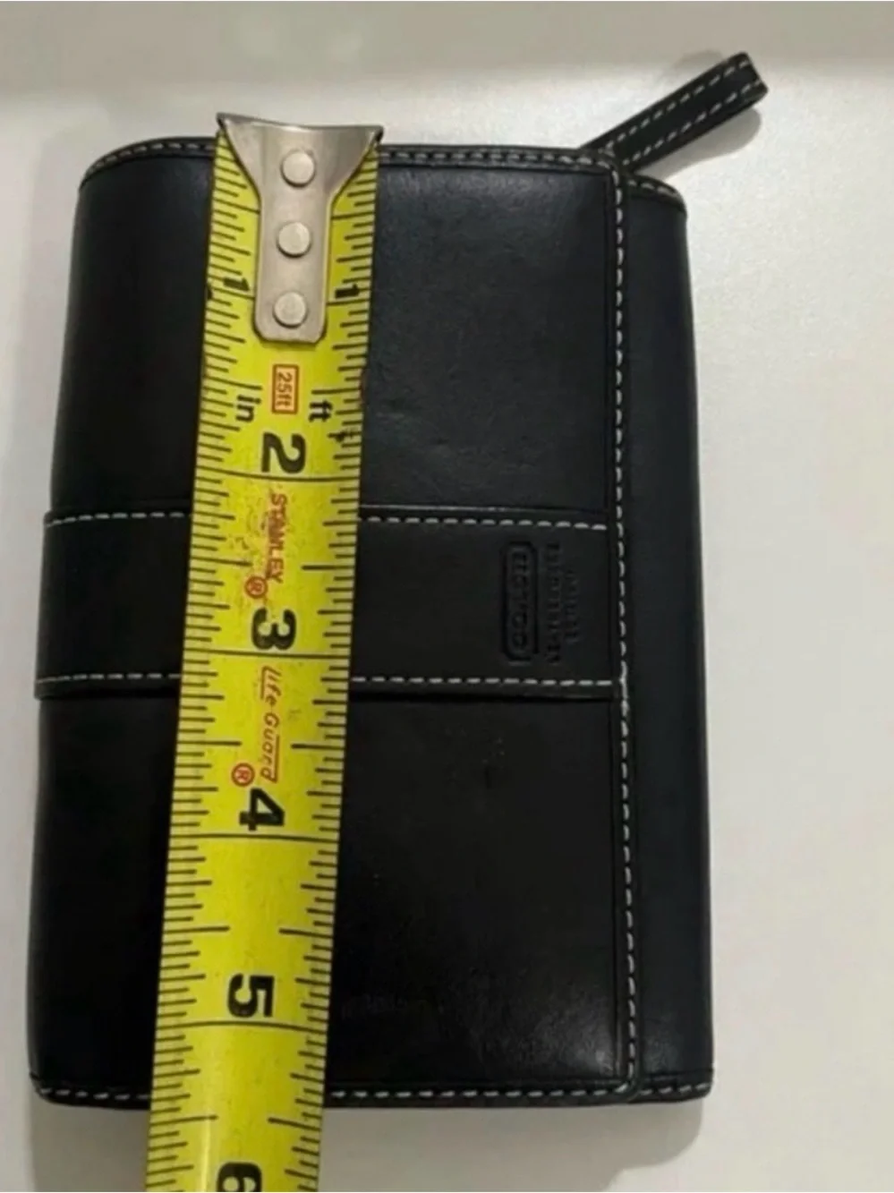 Coach Black Leather Men's Wallet with White Contrast Stitching